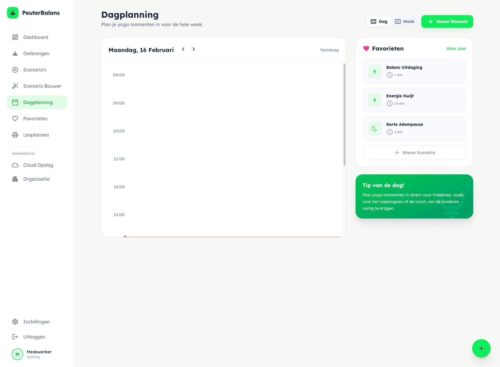 De Planner interface